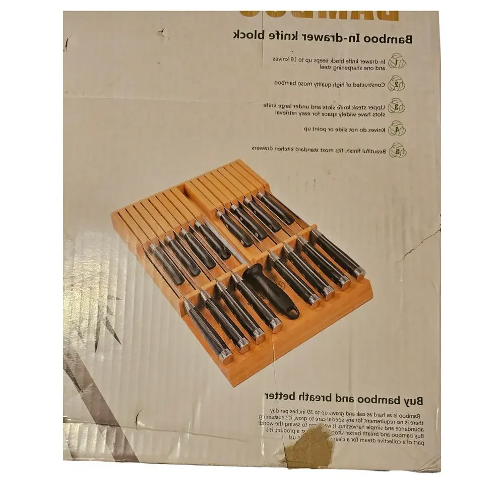 Utoplike Bamboo Knife Tray Holder- Knives Not Included New Open Box